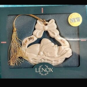 Lenox USA Porcelain Kitten Double Sided Christmas Ornament Boxed
